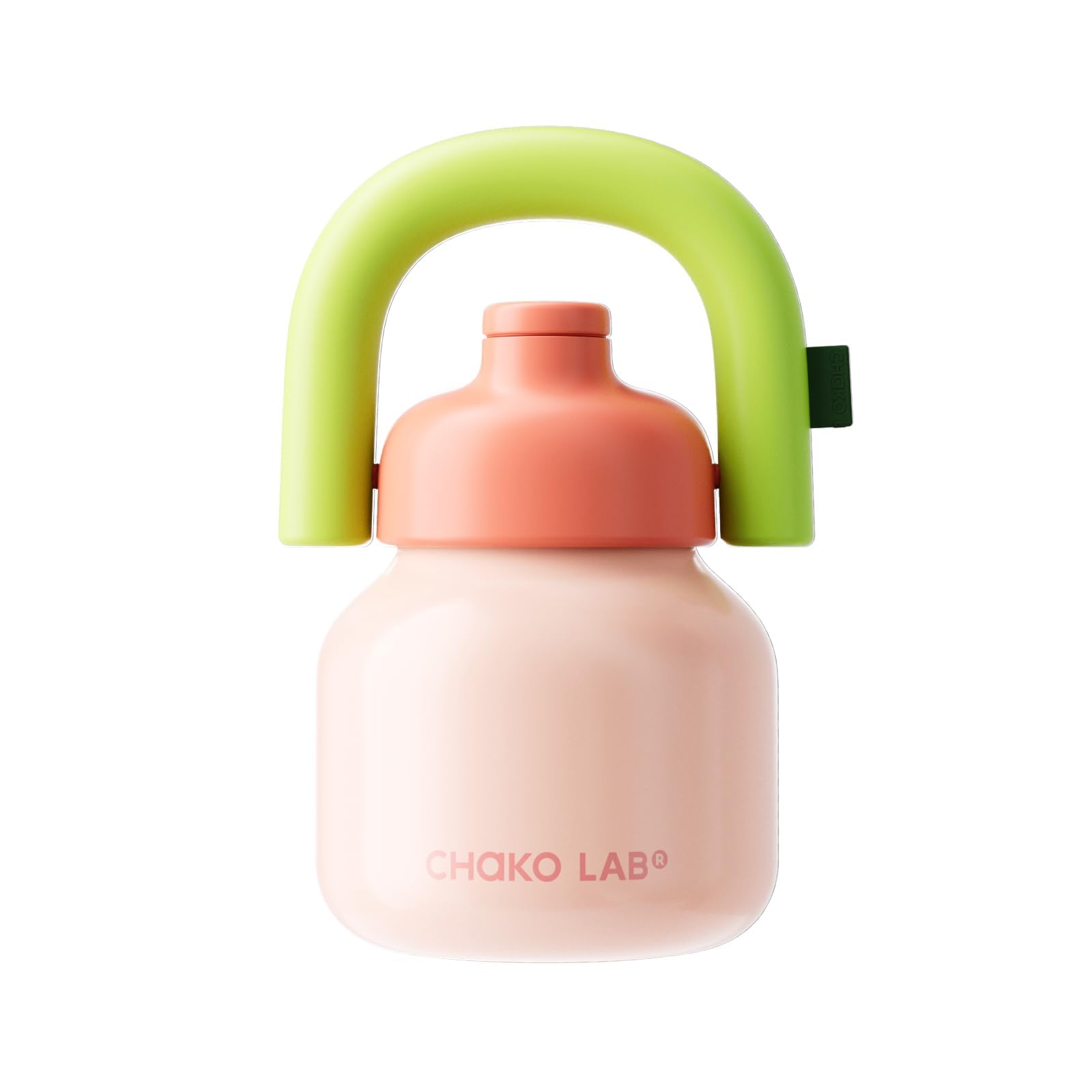 CHAKO LAB Water Bottle with Straw and Carry Handle | Wide Mouth vacuum insulated stainless steel Bottles | Reusable, leak-proof and BPA-free | 33oz(Green&Orange)