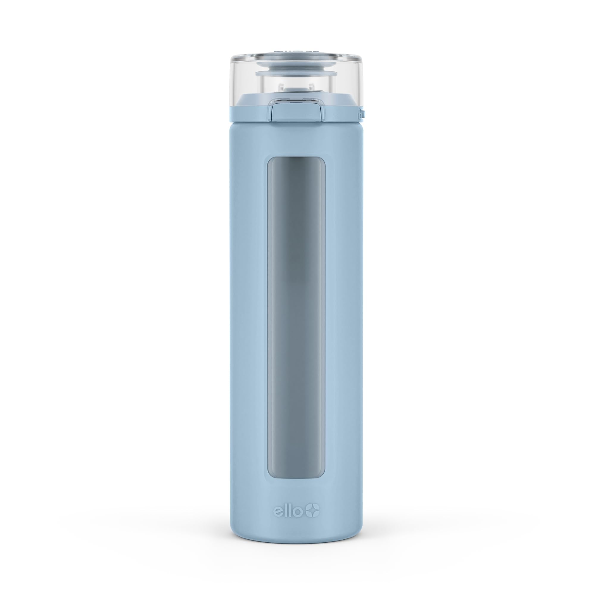 Ello Syndicate 20oz Reusable Glass Water Bottle with One-Touch Leak Proof Flip Lid and Protective Non-Slip Silicone Sleeve and Carry Loop for Coffee, Tea and Water, BPA-free, Dishwasher Safe, Pink