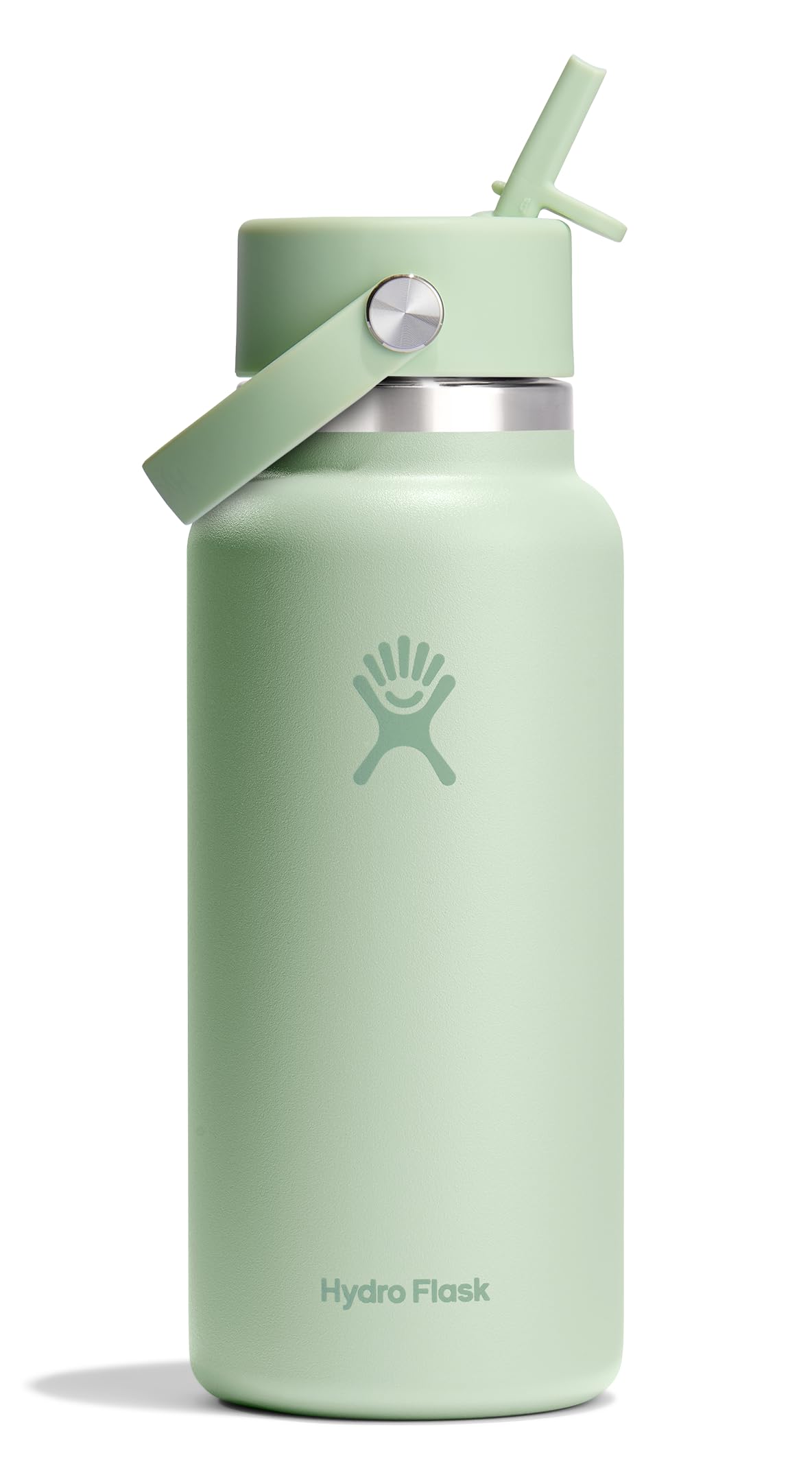 Hydro Flask Water Bottle - Insulated Stainless Steel - Wide Mouth Flex Straw Lid, Non Spill, Leakproof and Refillable in 64 Oz Tonal Agave