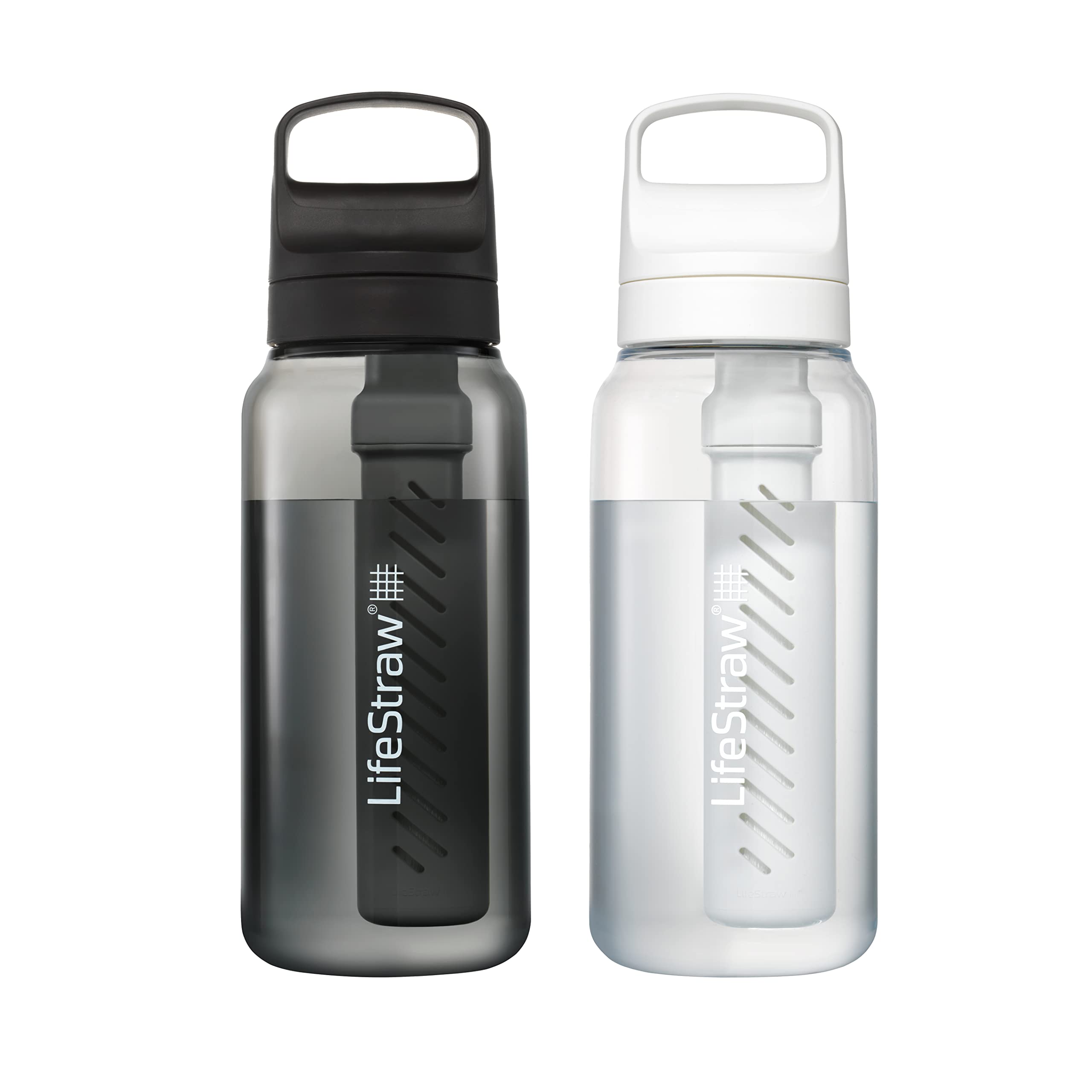 LifeStraw Go Series – BPA-Free Water Filter Bottle for Travel and Everyday Use, Removes Bacteria, Parasites and Microplastics, Improves Taste, 1L 2-Pack Icelandic Blue and Aegean Sea