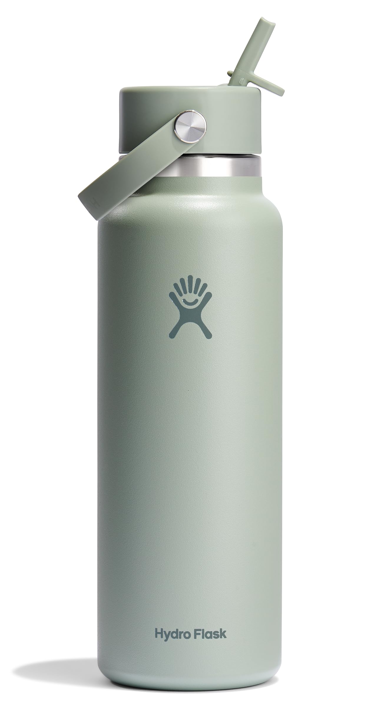 Hydro Flask Water Bottle - Insulated Stainless Steel - Wide Mouth Flex Straw Lid, Non Spill, Leakproof and Refillable in 64 Oz Tonal Agave