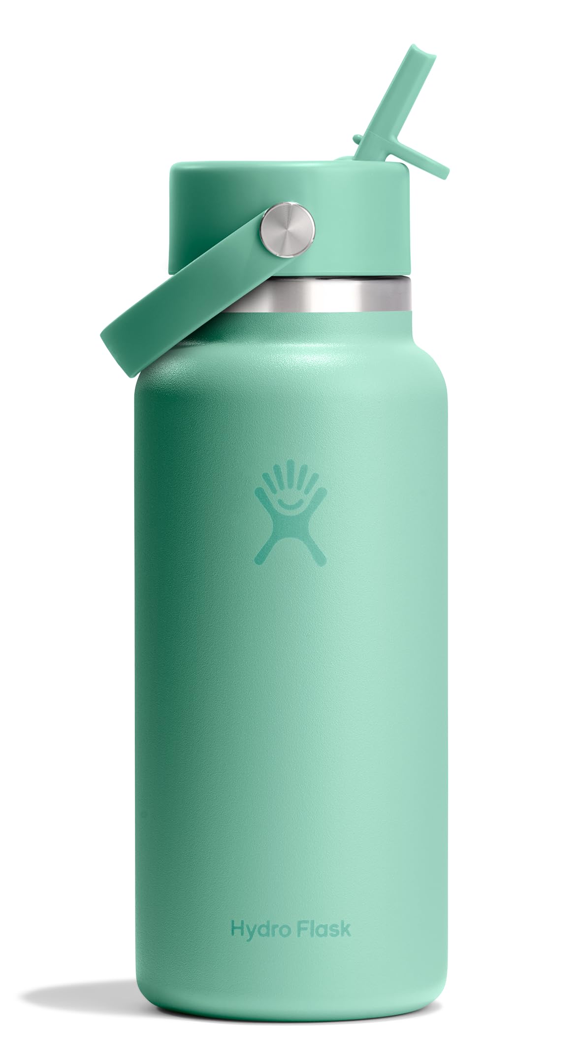 Hydro Flask Water Bottle - Insulated Stainless Steel - Wide Mouth Flex Straw Lid, Non Spill, Leakproof and Refillable in 64 Oz Tonal Agave