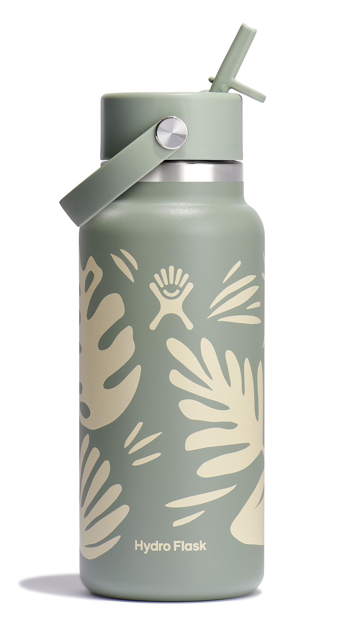 Hydro Flask Water Bottle - Insulated Stainless Steel - Wide Mouth Flex Straw Lid, Non Spill, Leakproof and Refillable in 64 Oz Tonal Agave