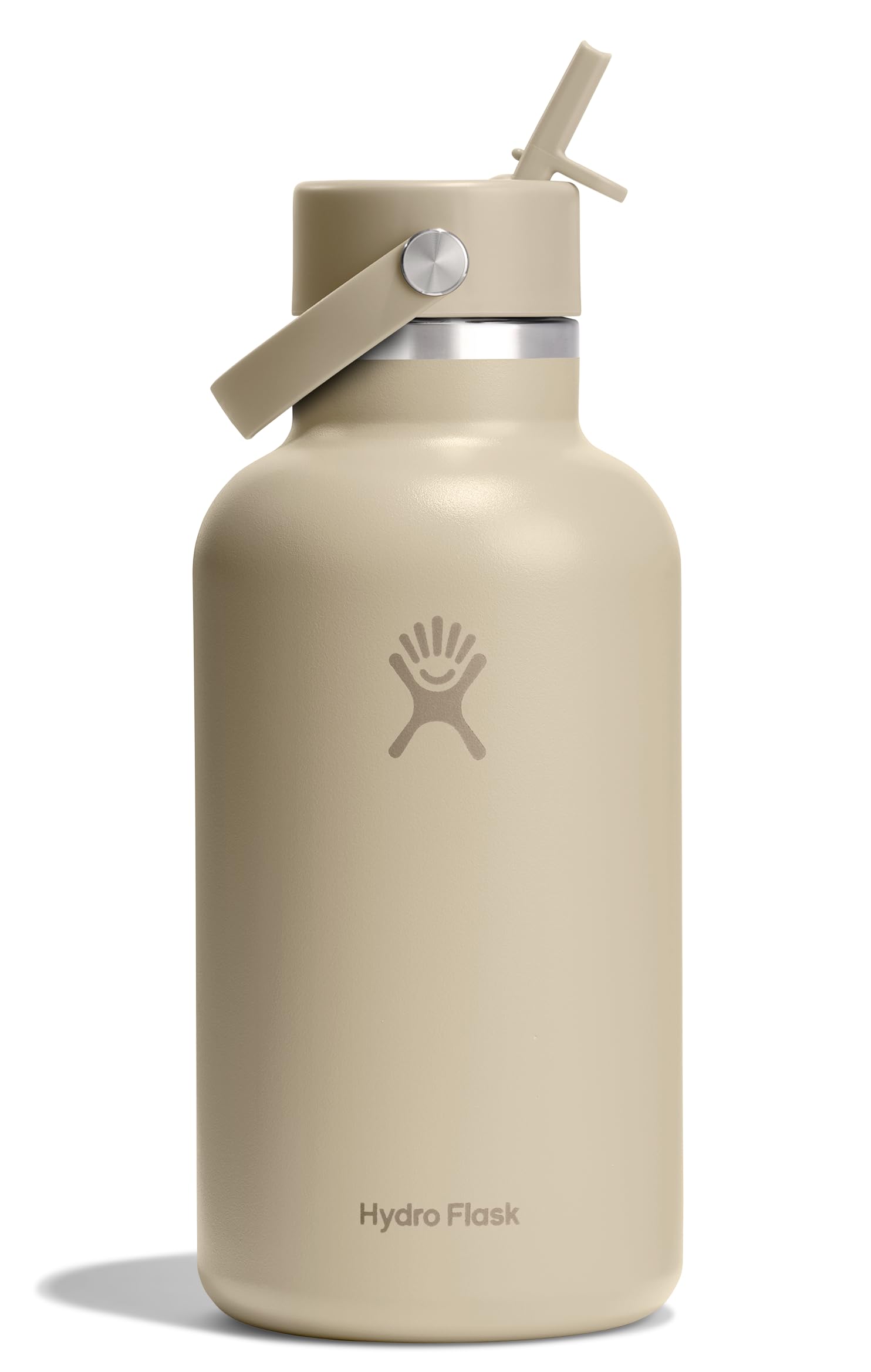 Hydro Flask Water Bottle - Insulated Stainless Steel - Wide Mouth Flex Straw Lid, Non Spill, Leakproof and Refillable in 64 Oz Tonal Agave