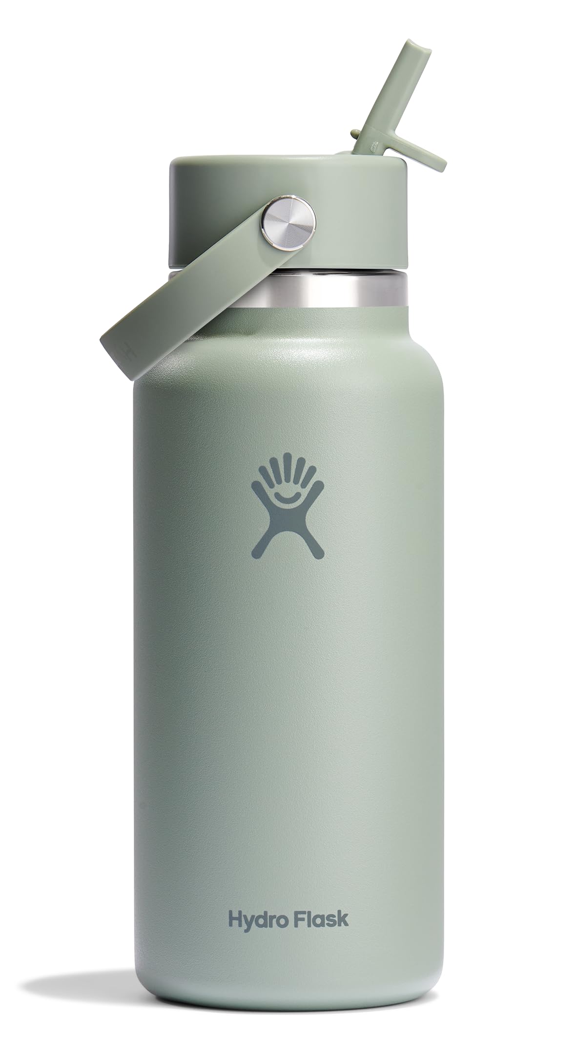 Hydro Flask Water Bottle - Insulated Stainless Steel - Wide Mouth Flex Straw Lid, Non Spill, Leakproof and Refillable in 64 Oz Tonal Agave