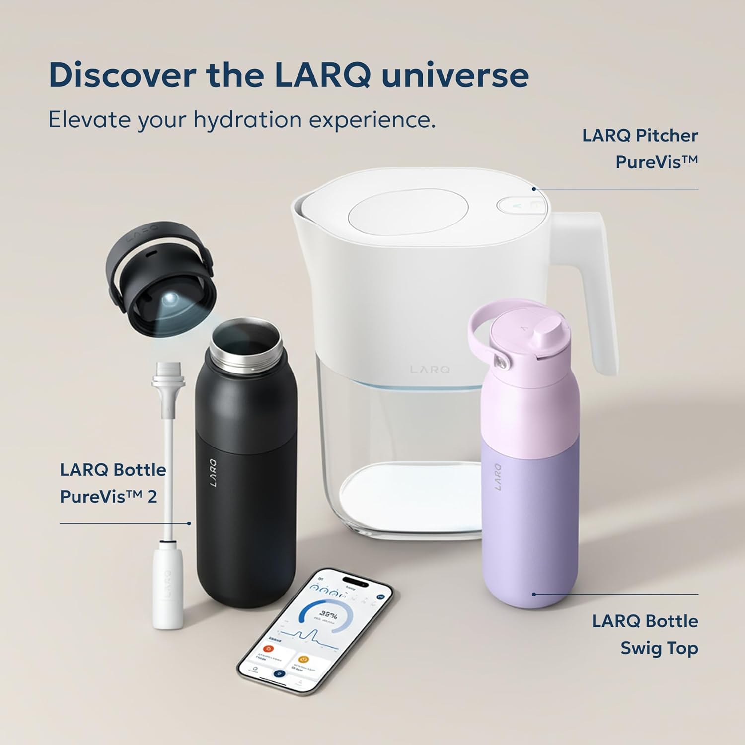 LARQ Bottle PureVis 17 oz - Self-Cleaning and Insulated Stainless Steel Water Bottle with UV Water Purifier and Award-winning Design | Reusable & Travel Friendly, Obsidian Black