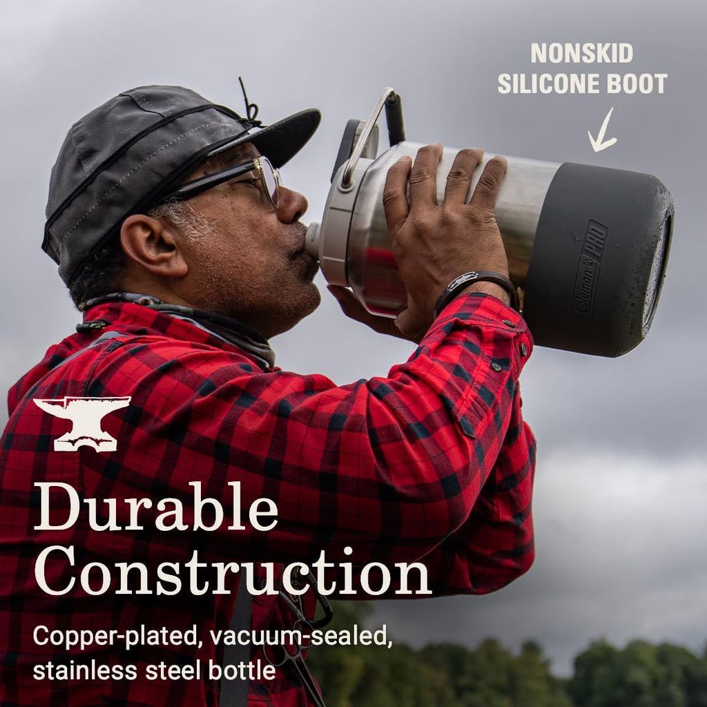 Coleman Pro Heavy-Duty Insulated Gallon Water Jug, Leakproof Portable Jug for Rugged Use, Durable Steel Water Bottle