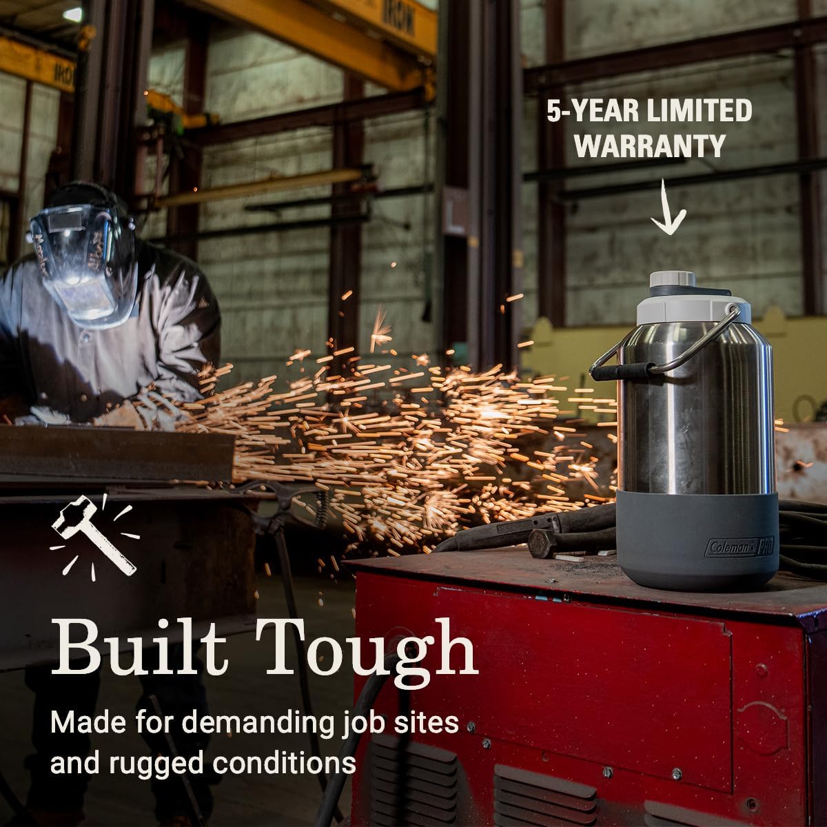 Coleman Pro Heavy-Duty Insulated Gallon Water Jug, Leakproof Portable Jug for Rugged Use, Durable Steel Water Bottle