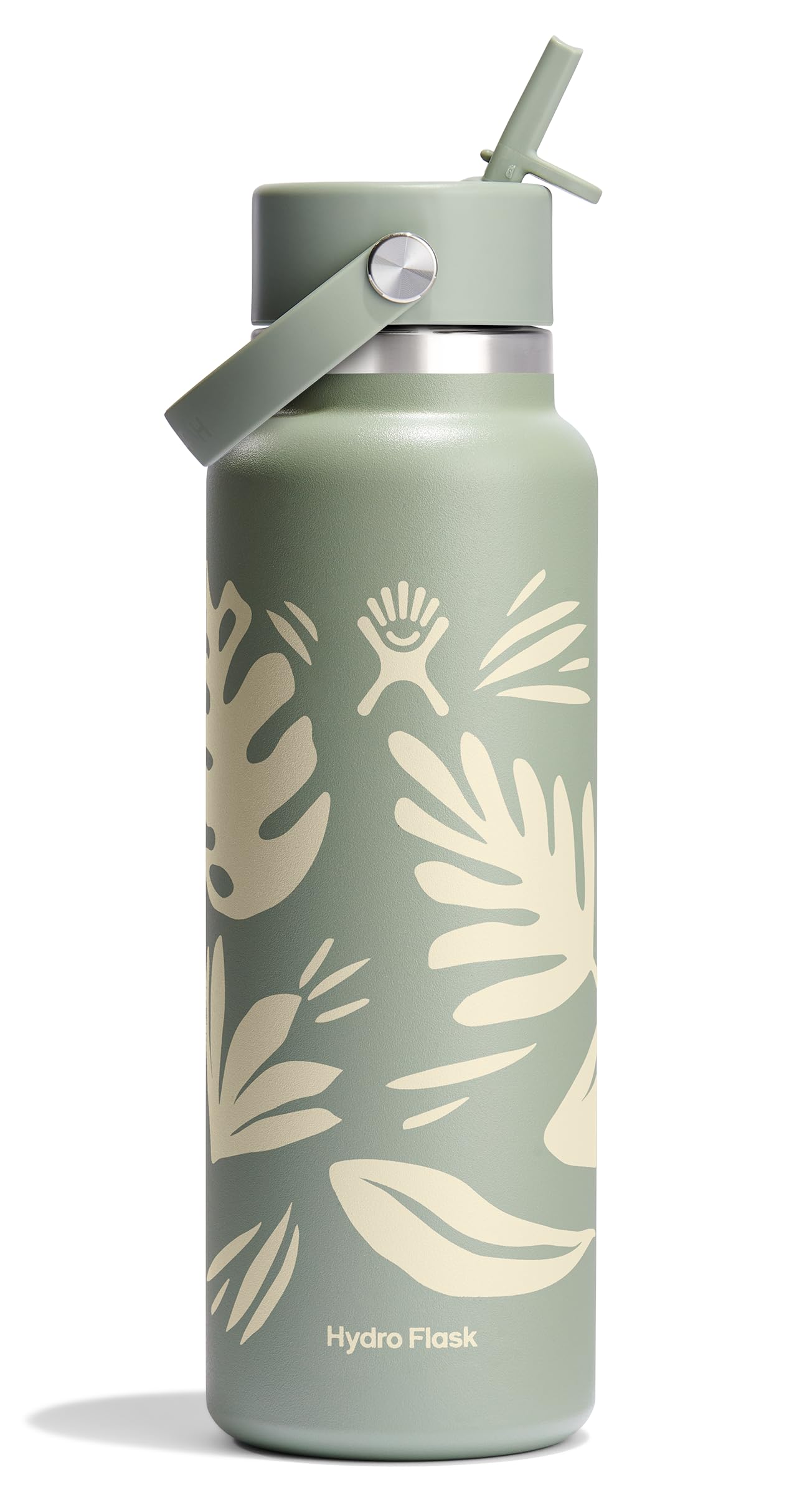 Hydro Flask Water Bottle - Insulated Stainless Steel - Wide Mouth Flex Straw Lid, Non Spill, Leakproof and Refillable in 64 Oz Tonal Agave
