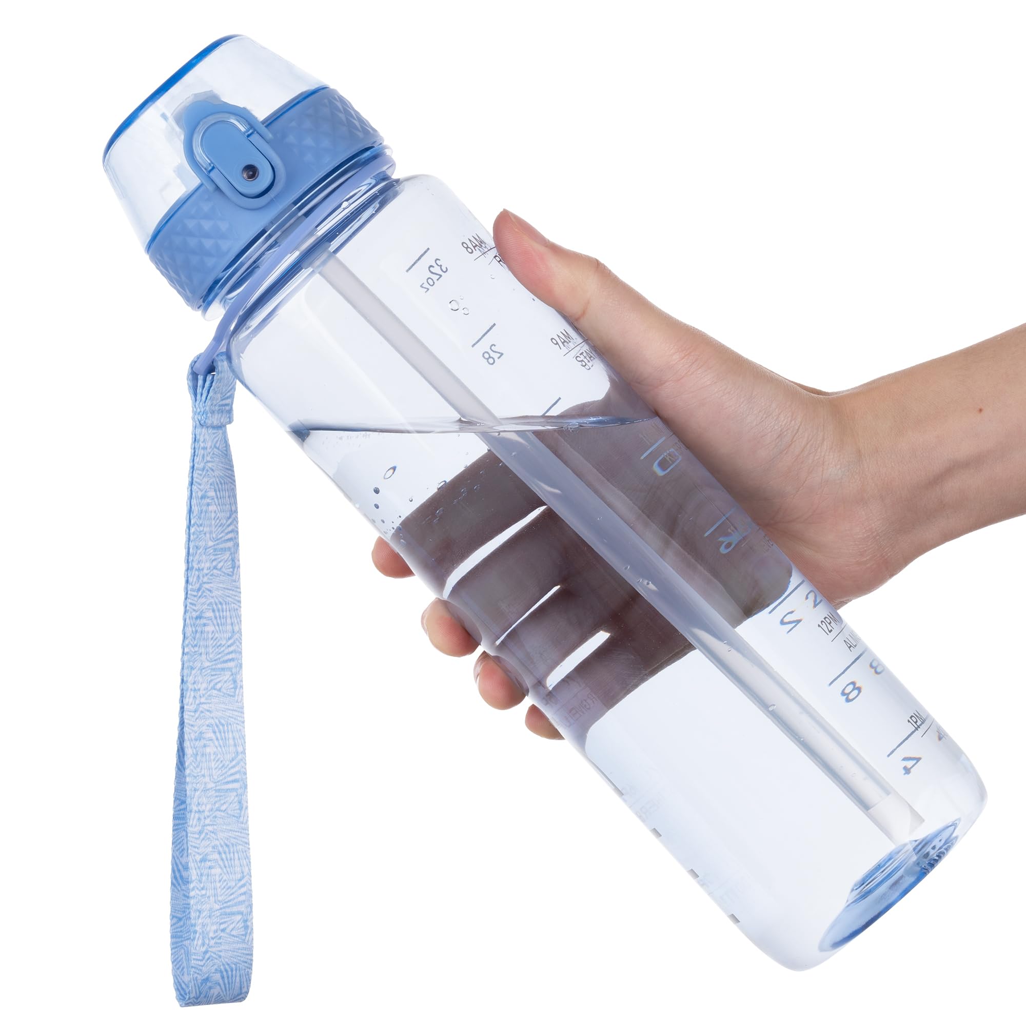 GOPPUS Water Bottle Clear Water Bottle with Straw 32oz Plastic Water Bottles BPA Free Tritan Wide Mouth Bottle Leakproof Motivational bottles water for Gym,Hiking,School or Office(1 Bottles)