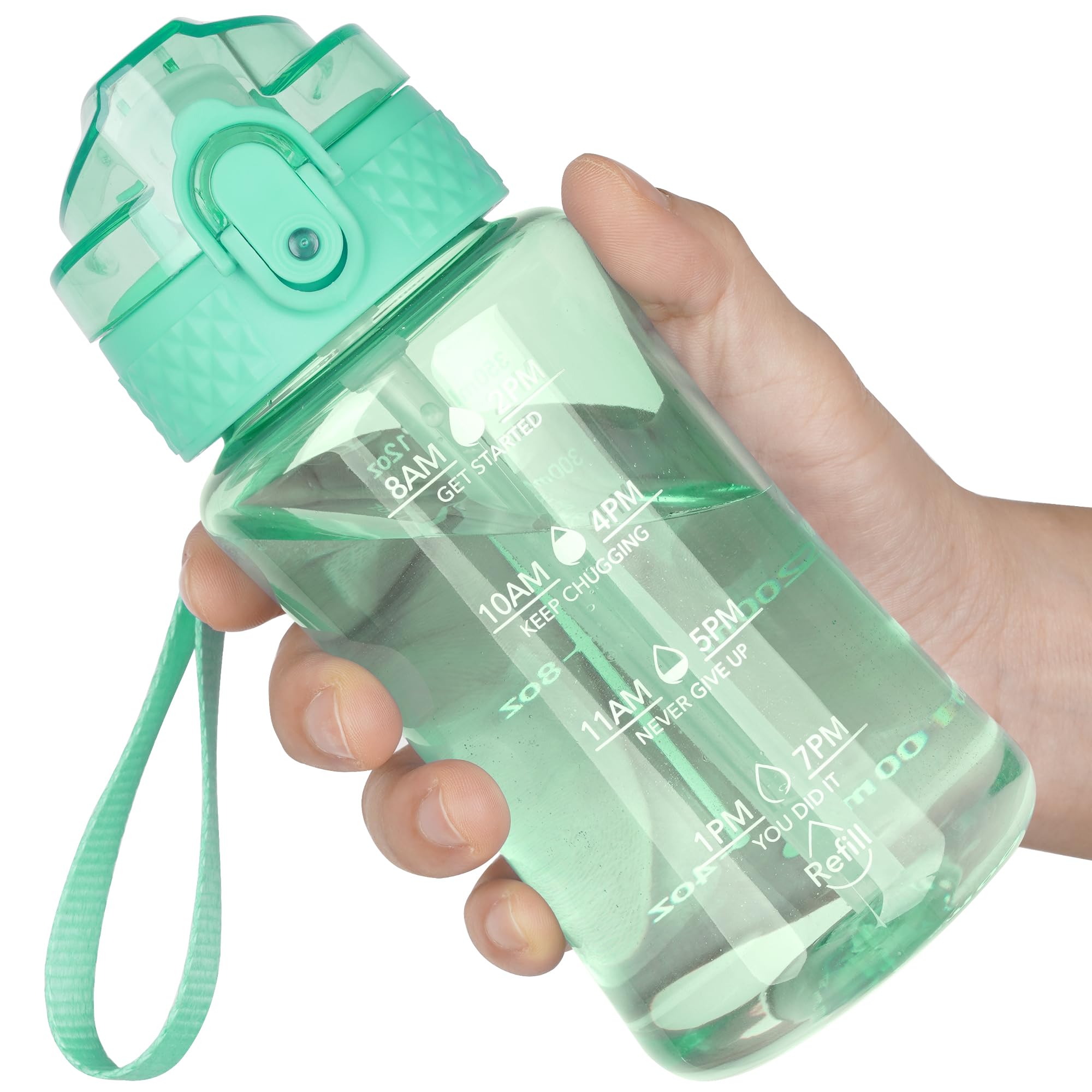 OLDLEY 12oz Kids Motivational Water Bottle, Silicone Straw, Leak-Proof Tritan BPA-Free, Reusable for School Girls & Boys, Clear