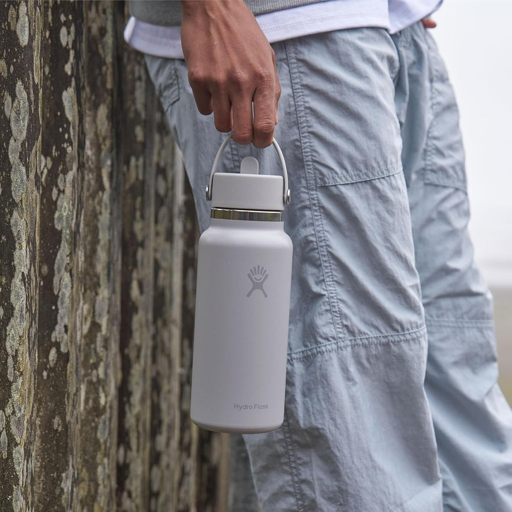 Hydro Flask Water Bottle - Insulated Stainless Steel - Wide Mouth Flex Straw Lid, Non Spill, Leakproof and Refillable in 64 Oz Tonal Agave
